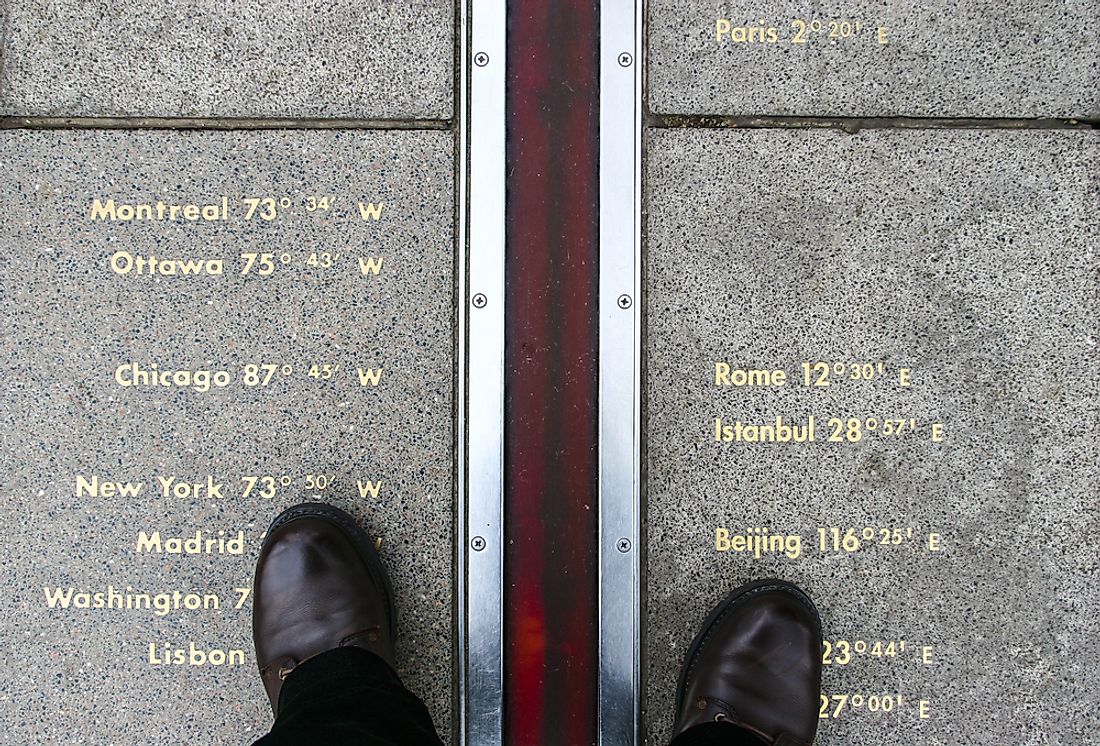 The Prime Meridian marked in Greenwich, United Kingdom. 