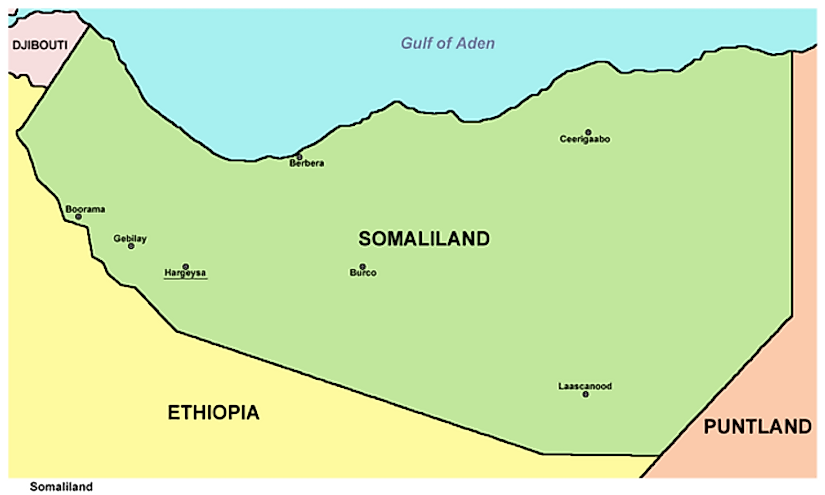 A map exhibiting Somaliland and its neighbours.