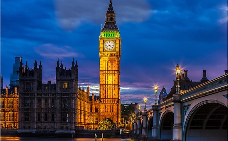 The clock tower of Big Ben is a one of the most famous monuments in London.