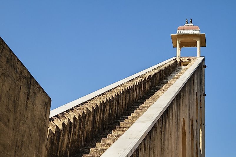 Stairway to the top of the world's largest sundial at Jantar Mantar in Jaipur, Rajasthan, India.