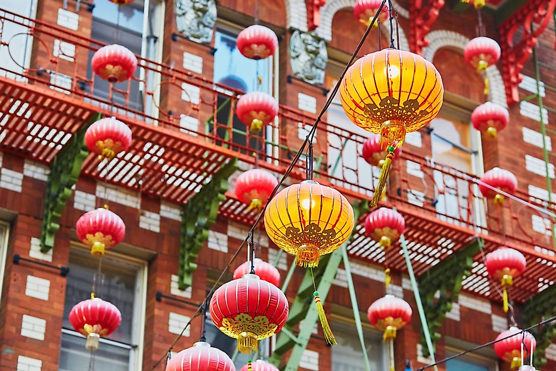 Chinese lanterns hang overhead in San Francisco, California. 