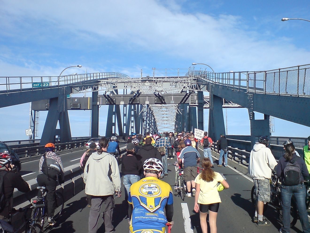 A protest event at Auckland Harbor Bridge in Auckland, New Zealand's most populated city.