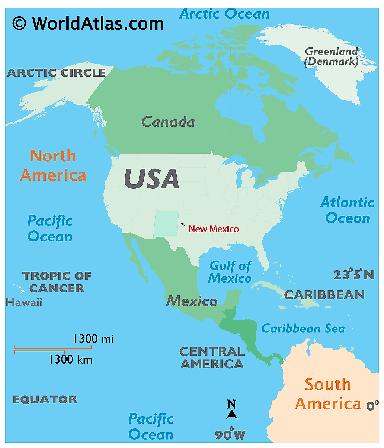 Map showing location of New Mexico in the world.