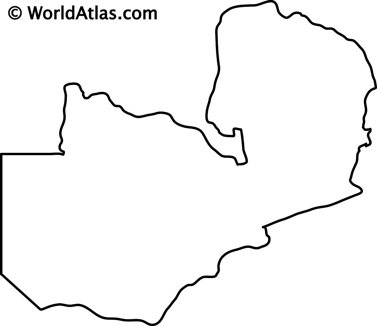 Blank Outline Map of Zambia