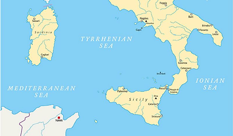 A map showing the two largest islands, Sicily and Sardinia. 