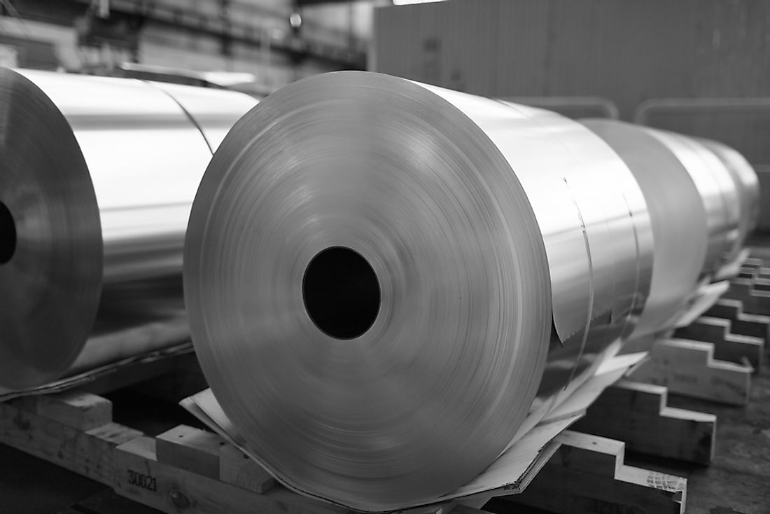 Sheets of aluminum in a processing plant. 