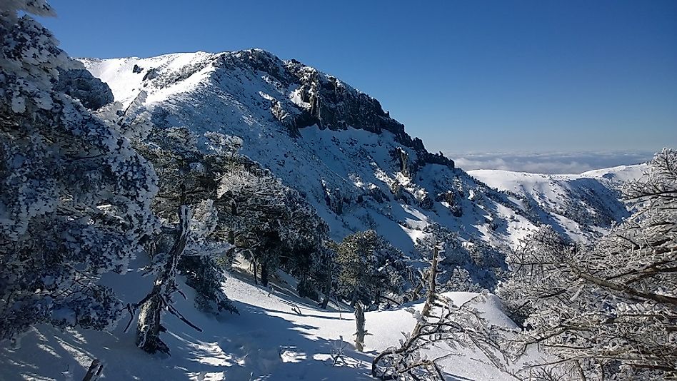 The snow-covered summit of Hallasan on Jeju Island.