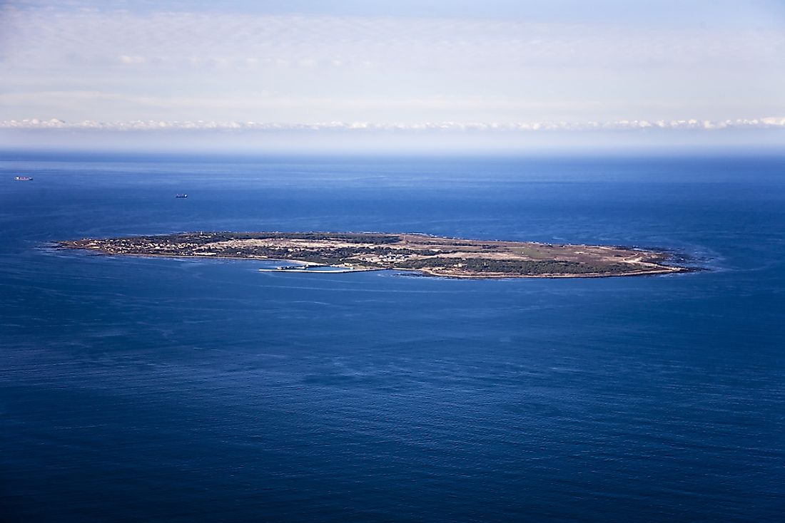 An aerial view of Robben Island in South Africa.