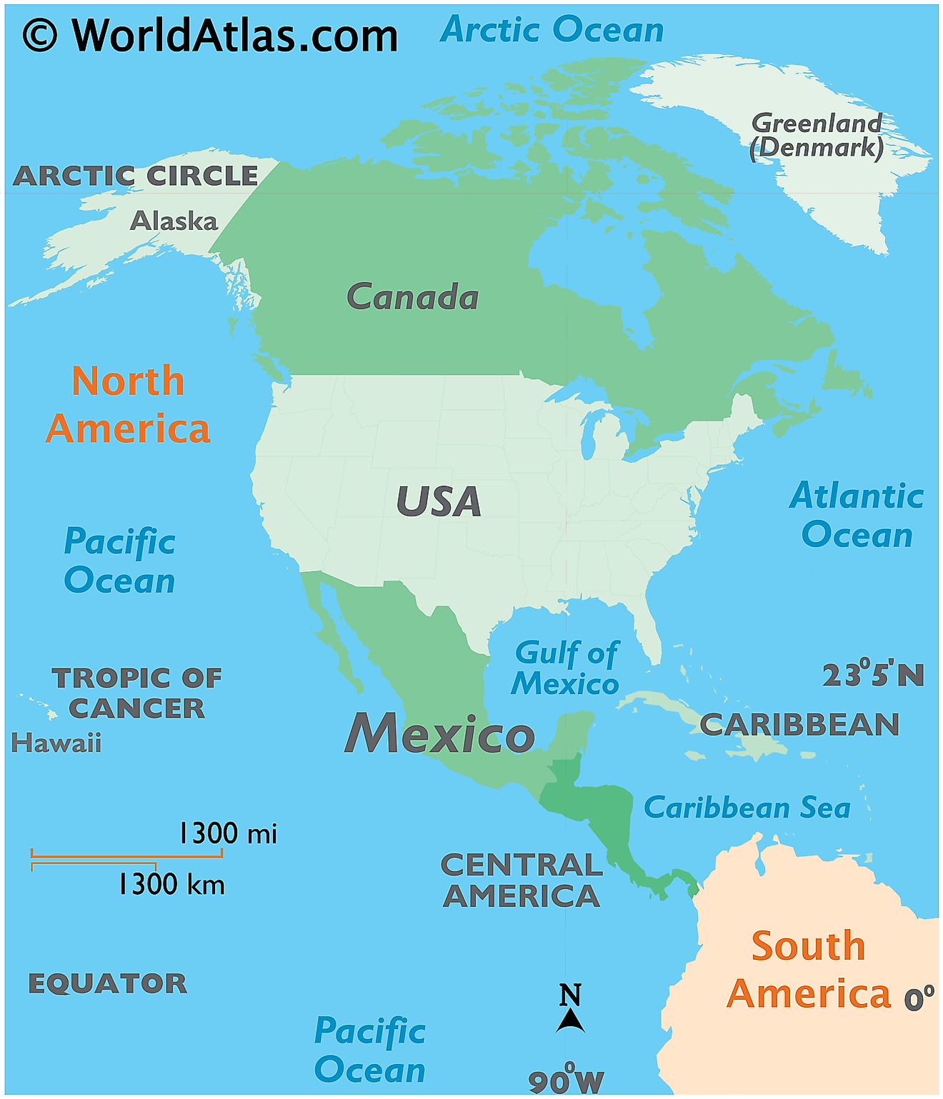 Map showing location of Mexico in the world.
