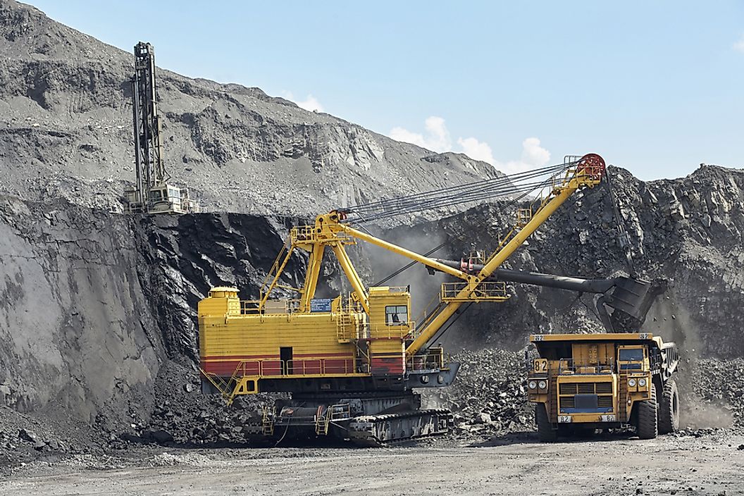 An excavator digging for caking coal in Kuzbass, Russia.