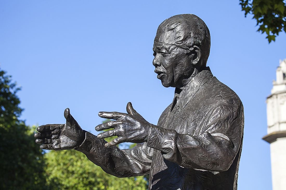 A statue of Nelson Mandela sits at Parliament Square, London. 