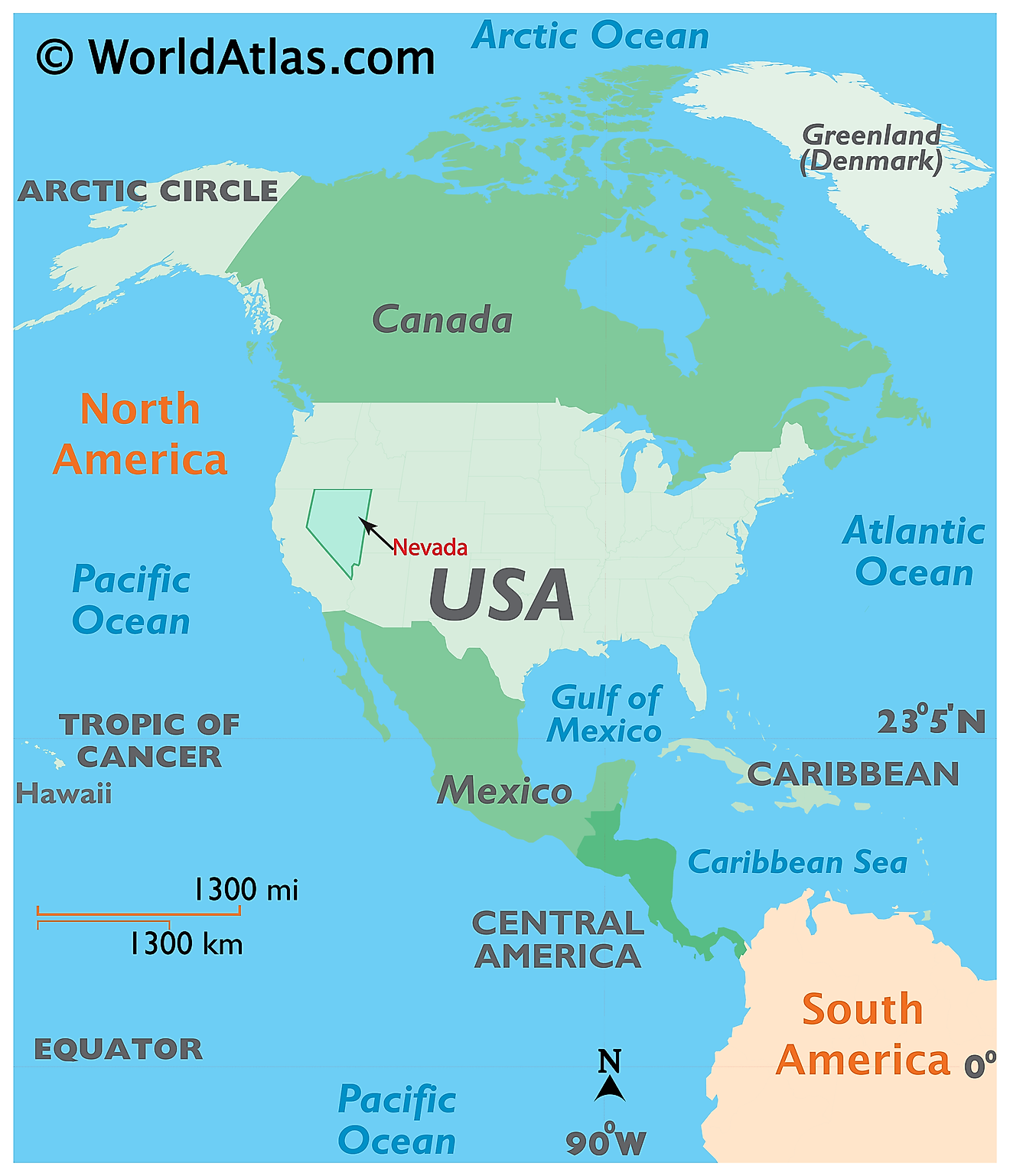 Map showing location of Nevada in the world.