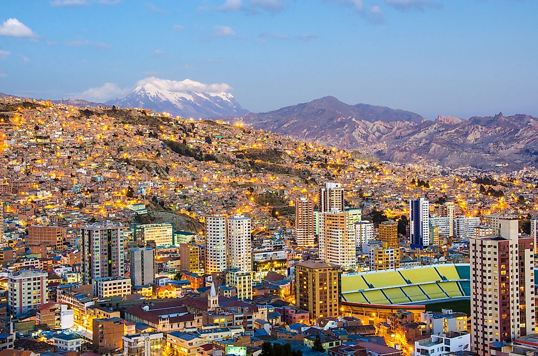 La Paz, Bolivia, seen here at dusk, has a higher altitude than any other capital city in the world. 