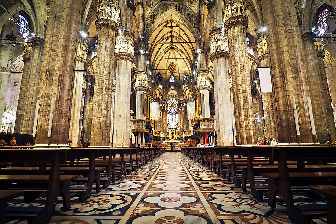 The interior of a Catholic Church. 