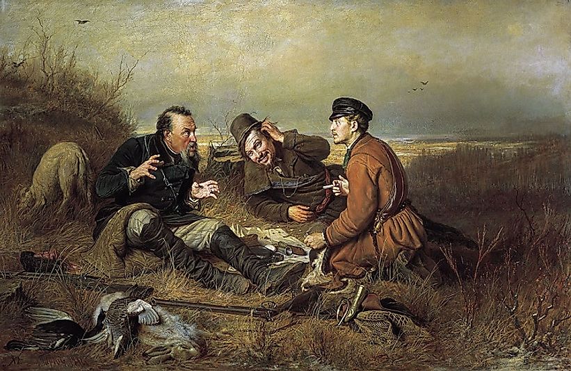 Vasily Perov's 1871 painting "The Hunters at Rest".
