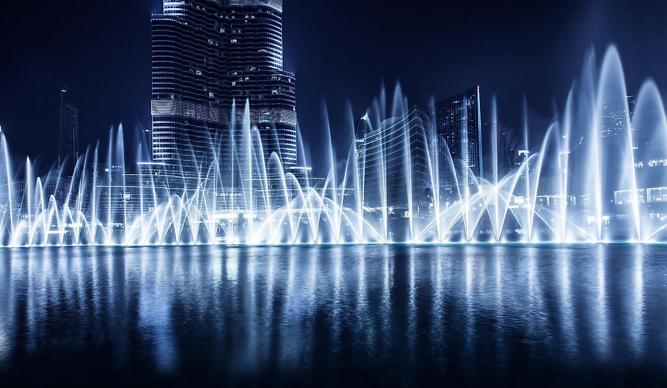 The Dubai Fountain in Burj Khalifa is the largest system in the world of dancing fountains.