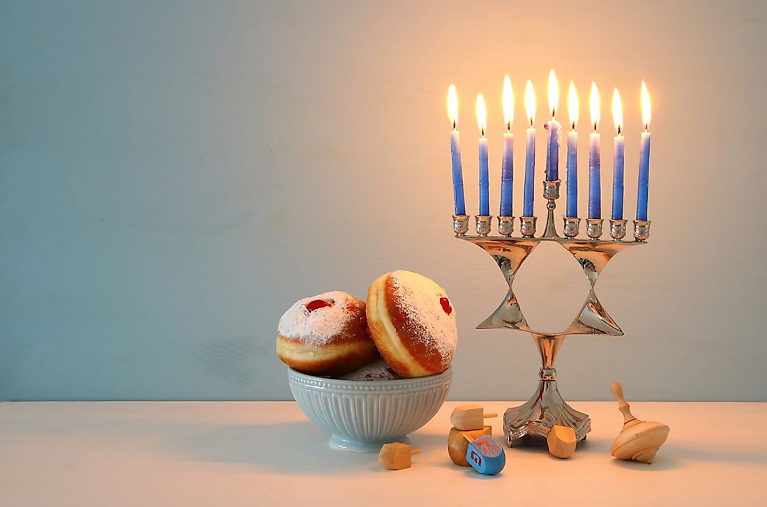 During Hanukkah, a candle is lit on each of the eight nights. 