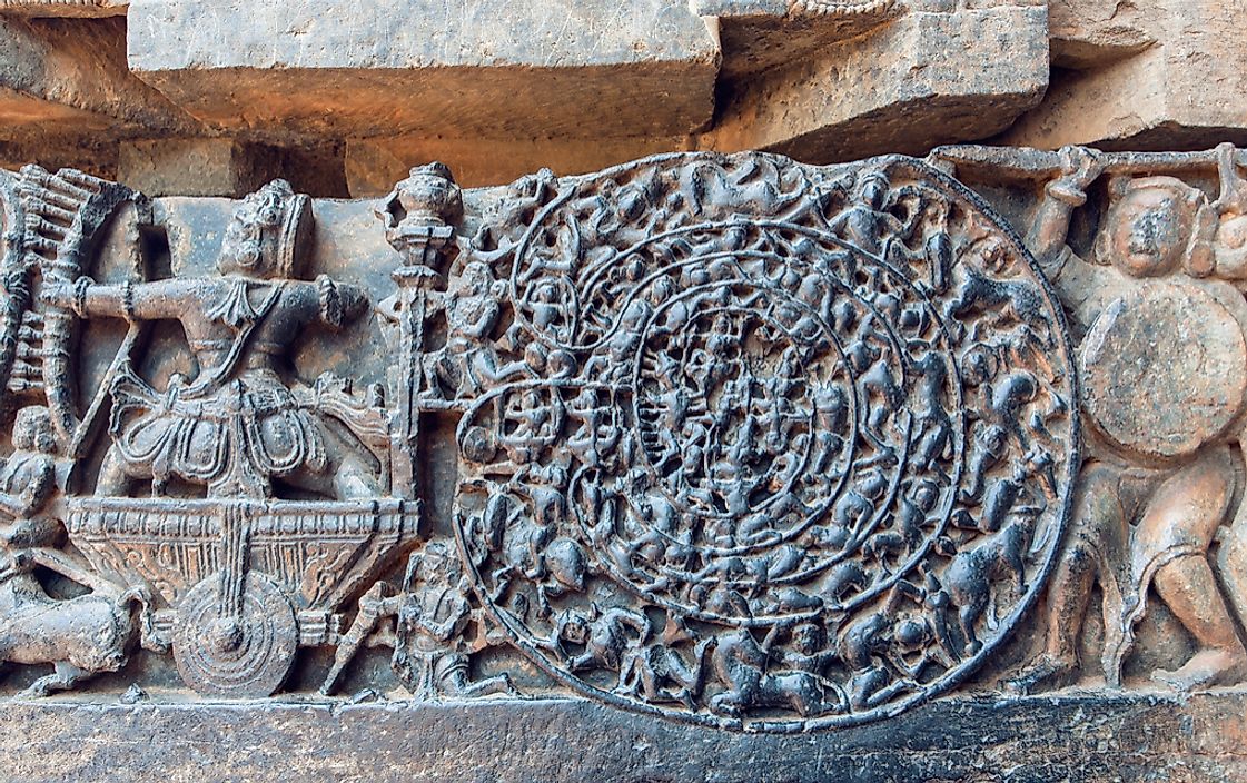 A carving depicting the Kurukshetra War, which is the inspiration of the Mahabharata epic poem.