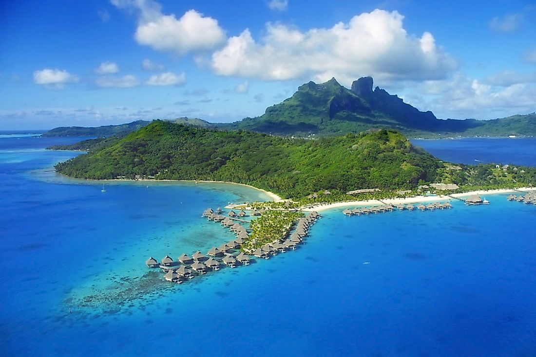 An aerial view of the island of Bora Bora. 
