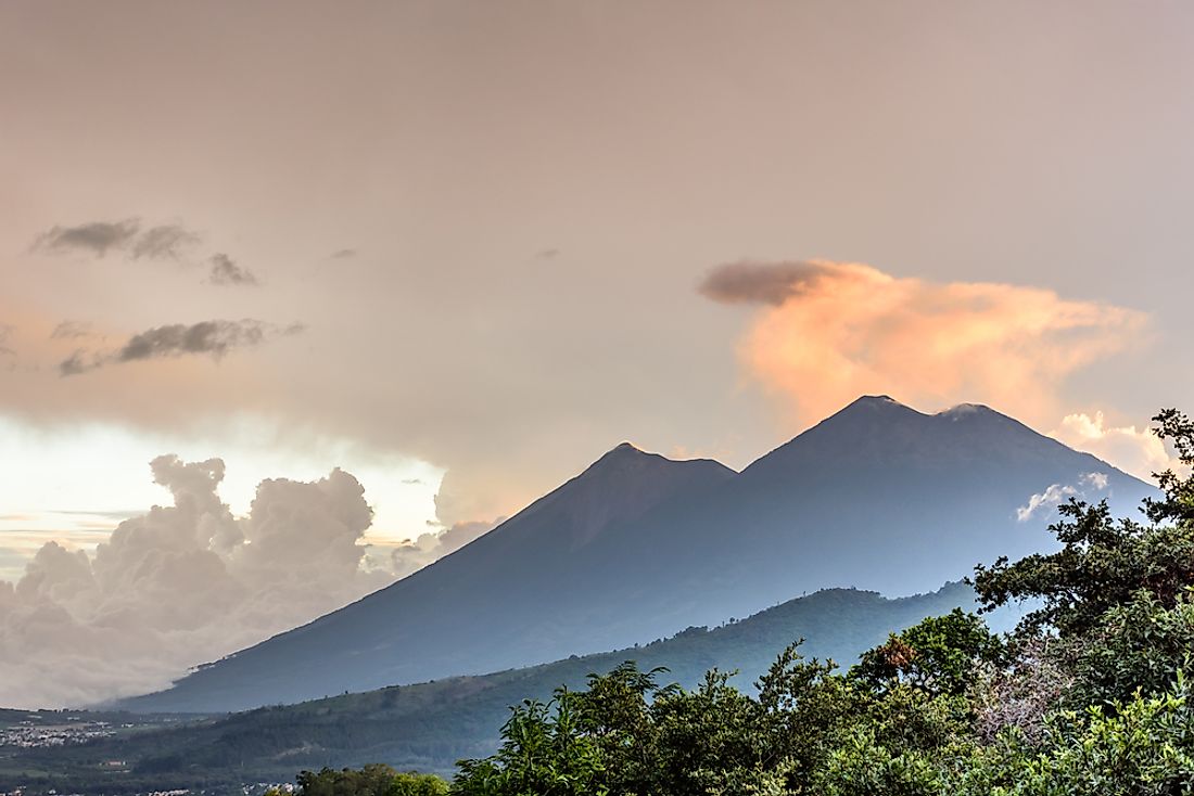 The Fuego and Acatenango volcanoes in Guatemala, Central America.