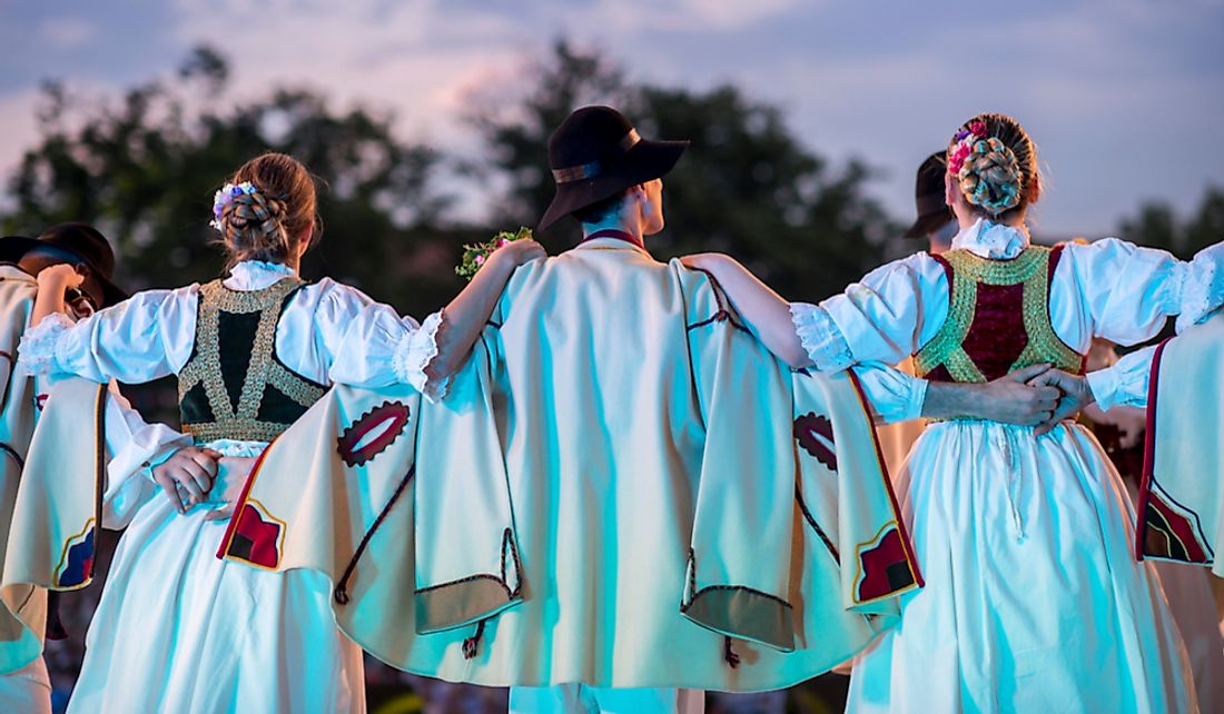 Traditional Slovak costumes during a flower dance.