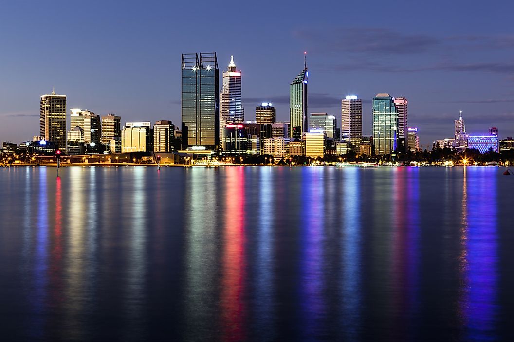 Evening skyline of Perth, Australia.