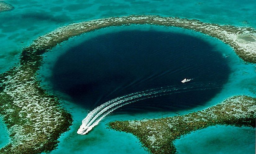 The Great Blue Hole, a giant submarine sinkhole off the coast of Belize, is a  popular spot among recreational scuba divers.