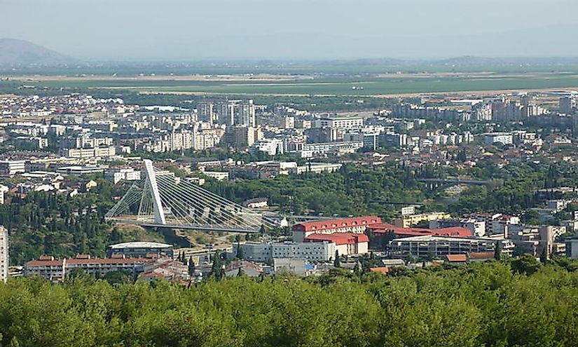 A hilltop view of Podgorica, the biggest city in Montenegro.