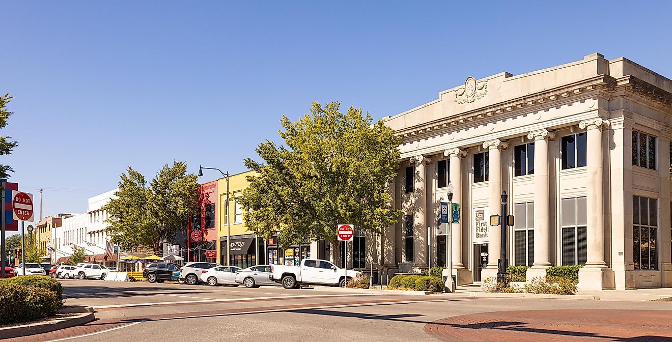 Norman, Oklahoma, USA - October 19, 2022: The old business district on Main Street