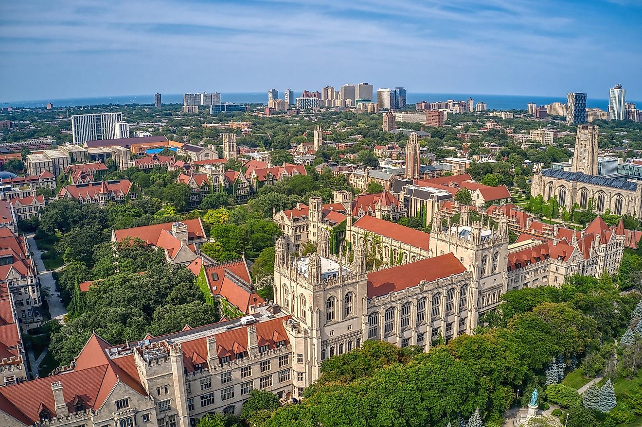 Aerial view of a university campus in Chicago, Illinois.