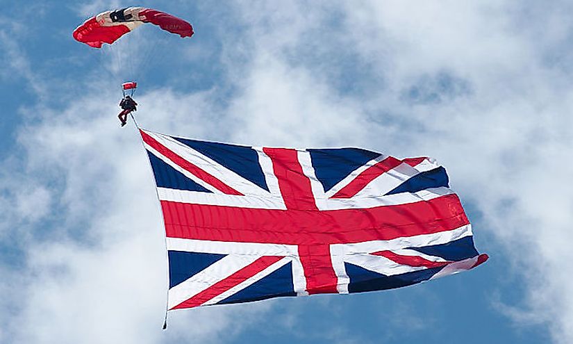 The Union Jack flying high in the sky.