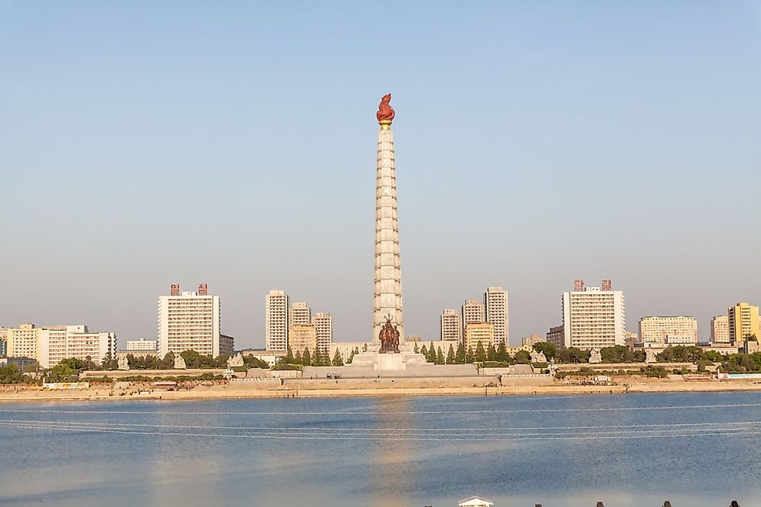 The Juche Tower in Pyongyang was constructed to celebrate Kim Il Sung's 70th Birthday in 1982.