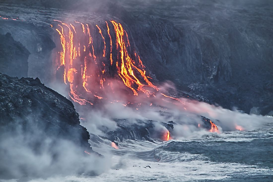 Lava flows into the Pacific Ocean on Hawaii's Big Island. 