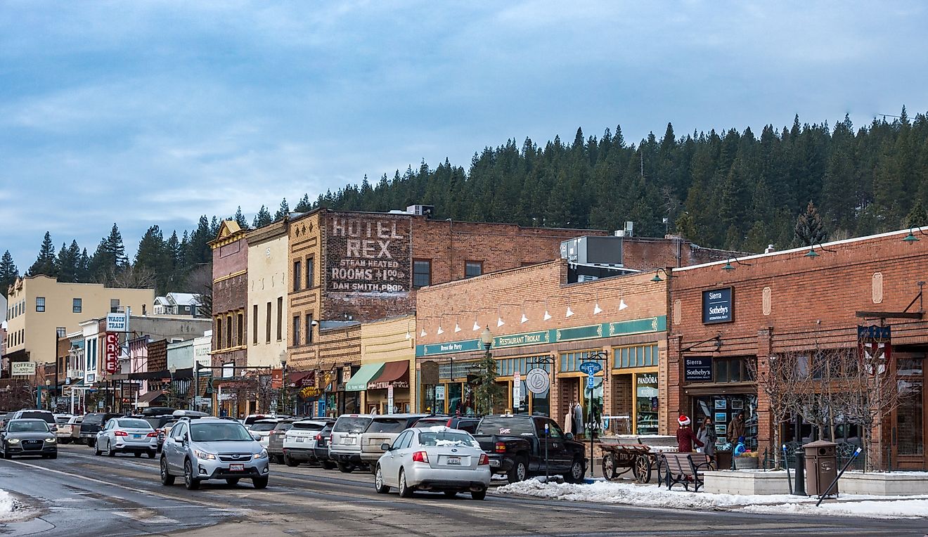 The Old Town of Truckee, on Donner Pass Road in California in Winter