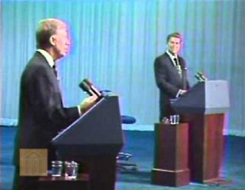 Former Georgia Governor Jimmy Carter takes on California Governor Ronald Reagan in the October 28th, 1980 Presidential Debate.