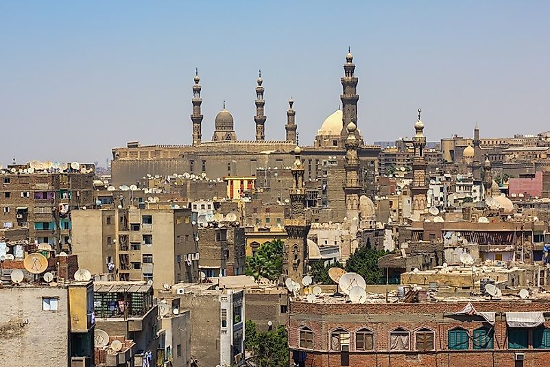 The minarets of mosques dominate the skyline of Cairo.