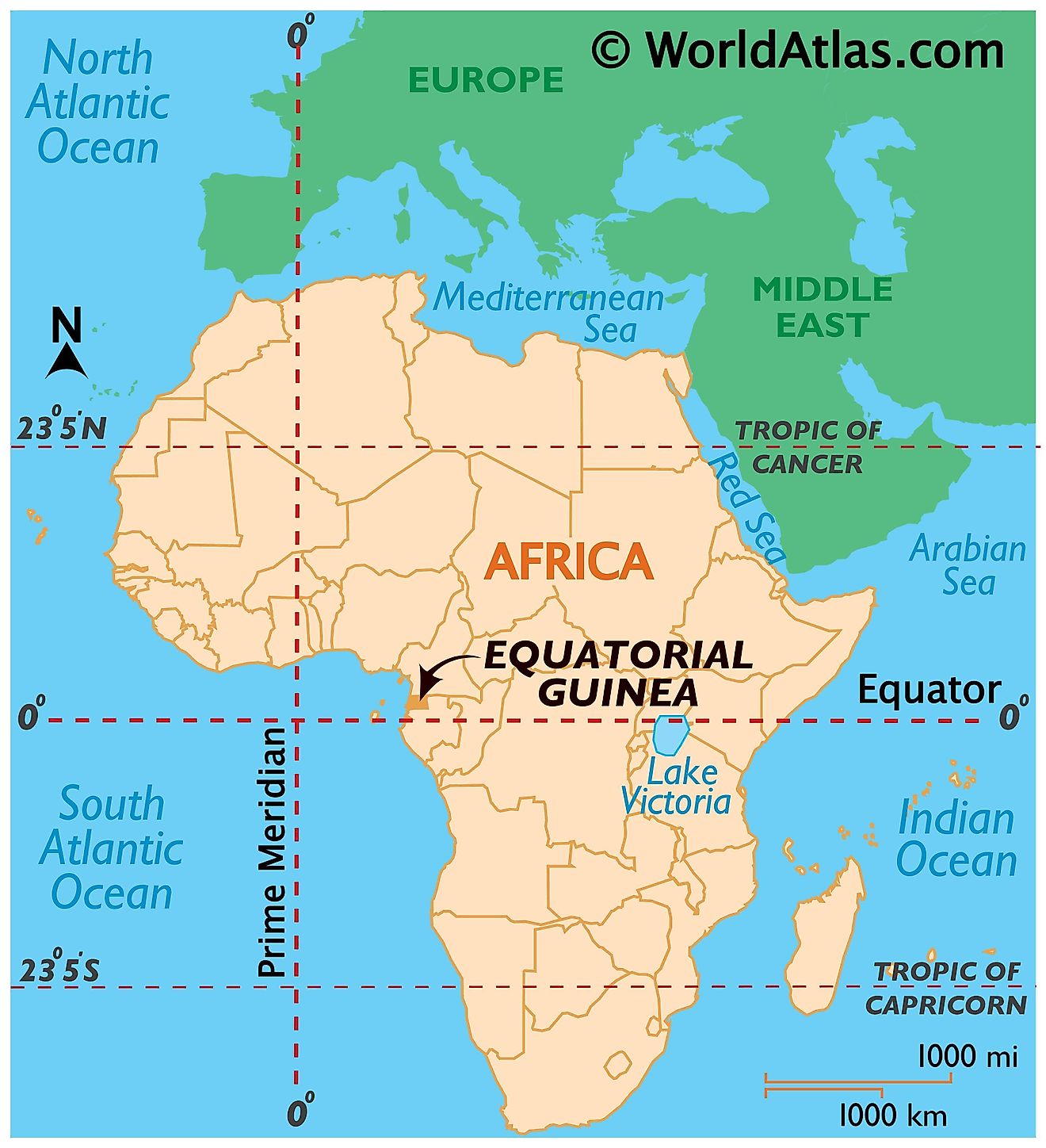 Map showing location of Equatorial Guinea in the world.