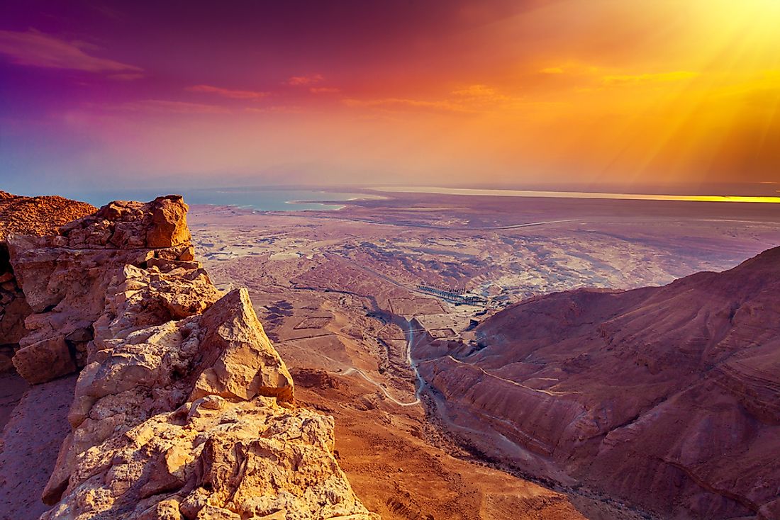 Sunrise over the Masada Fortress, one of the most popular paid tourist destinations in Israel. 