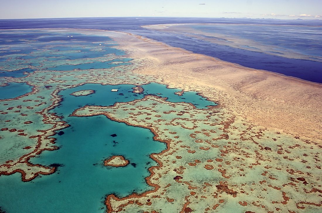 An aerial view of Australia near the Great Barrier Reef .