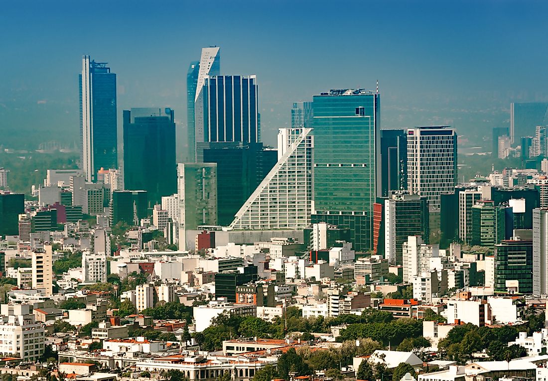 The business district in Mexico City. People in Mexico work longer hours than anywhere else in the world.