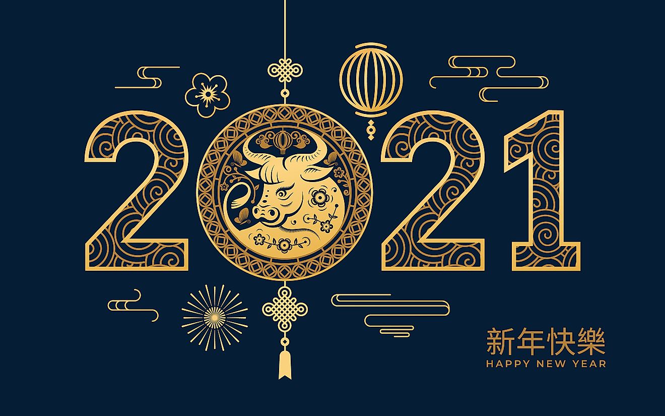 2021 Happy Chinese New Year golden metal ox
