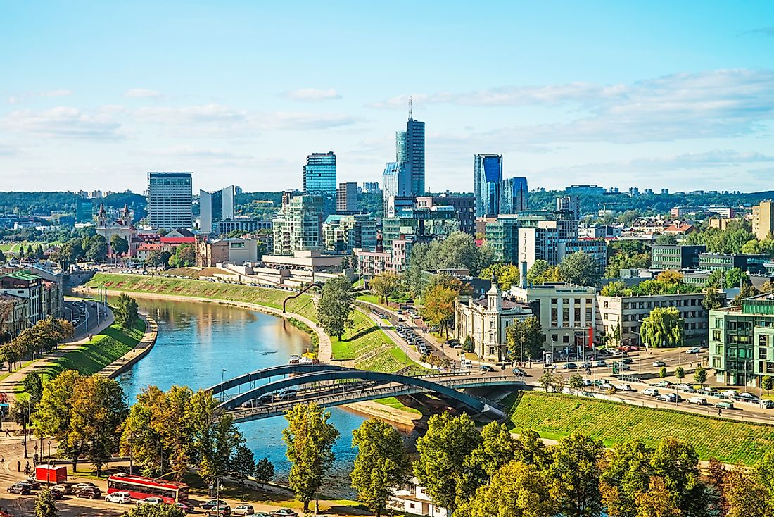 Vilnius, the capital of Lithuania, sits along the Neris and the Vilnia Rivers.