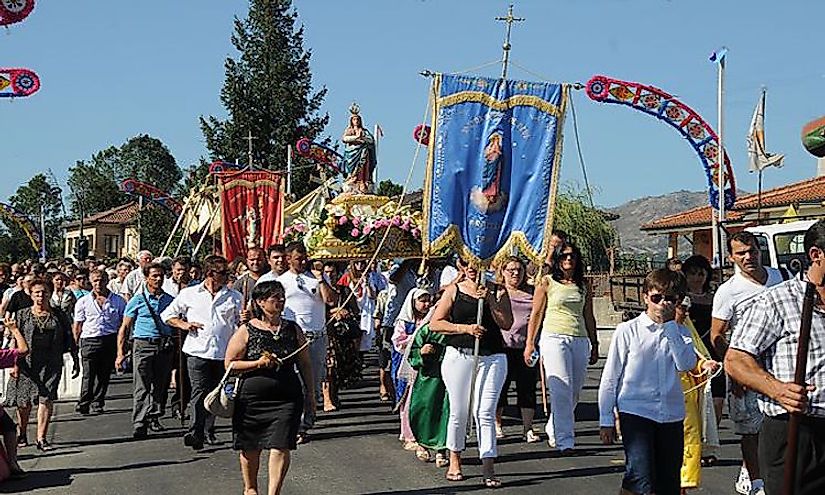 A Catholic procession in Prozelo, Greece.