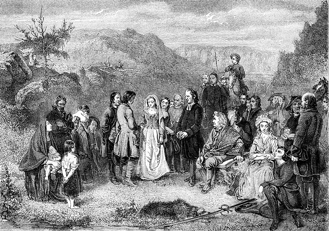 An illustration of a Puritan wedding in 1852. 