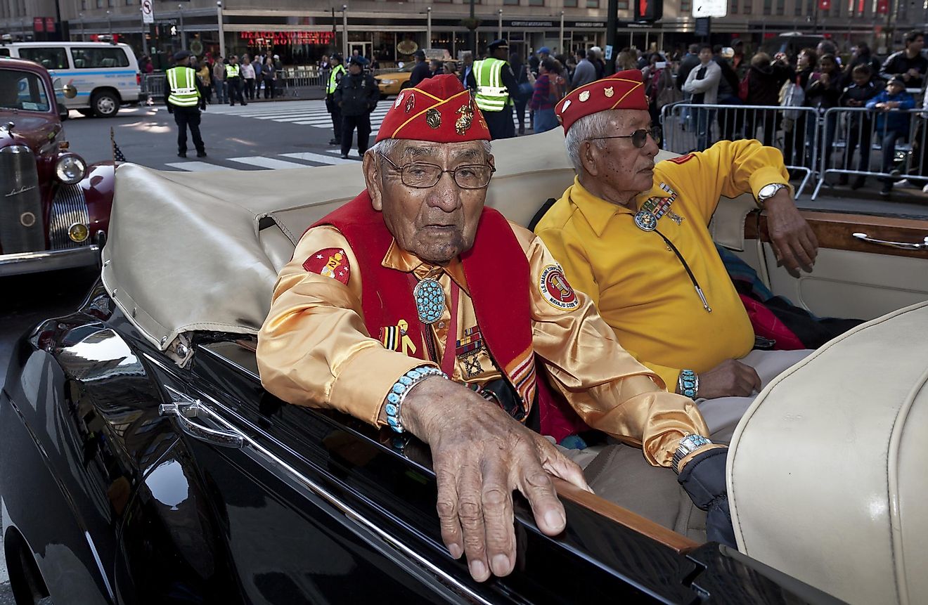 Members of Navajo Code Talkers ride at Veteran's Day Parade along 5th Avenue on November 11, 2012 in New York City. Image credit: lev radin / Shutterstock.com