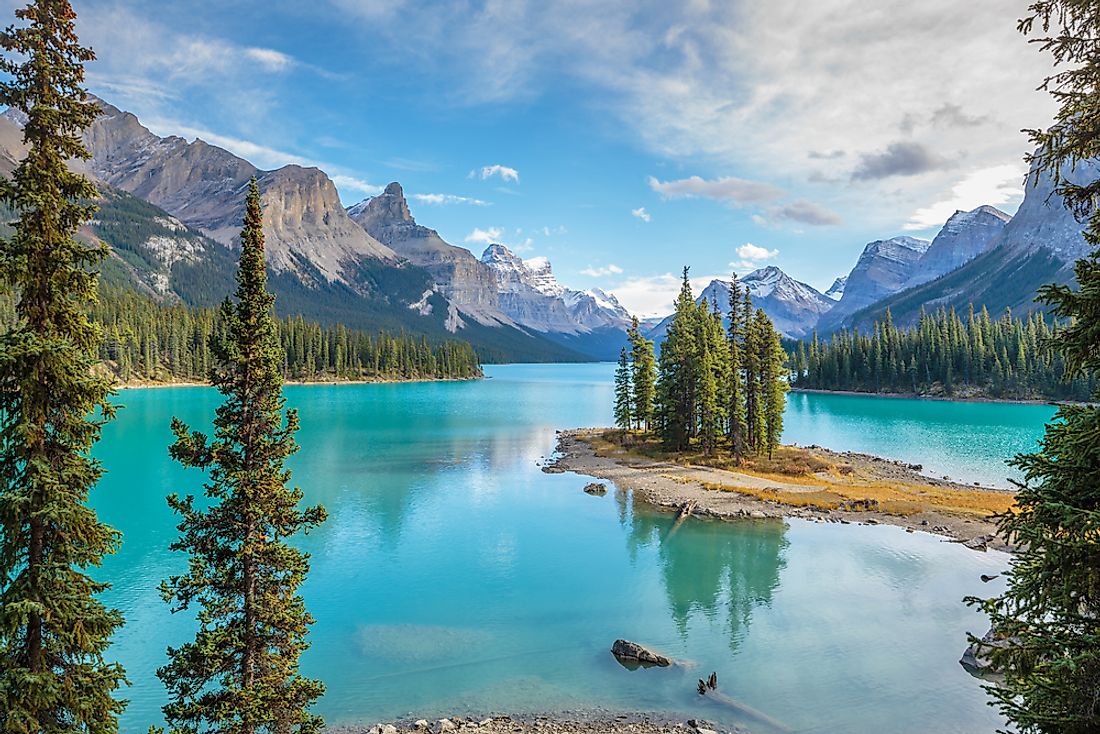 Maligne Lake in Jasper National Park, one of the national parks located in the Canadian province of Alberta. 