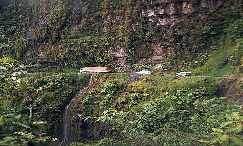 The North Yungas Road, Bolivi​a is regarded as the most dangerous road in the world.