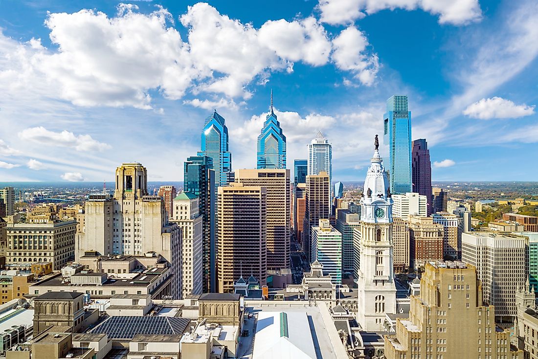The symmetrically pleasing skyline of Philadelphia, Pennsylvania, USA. 