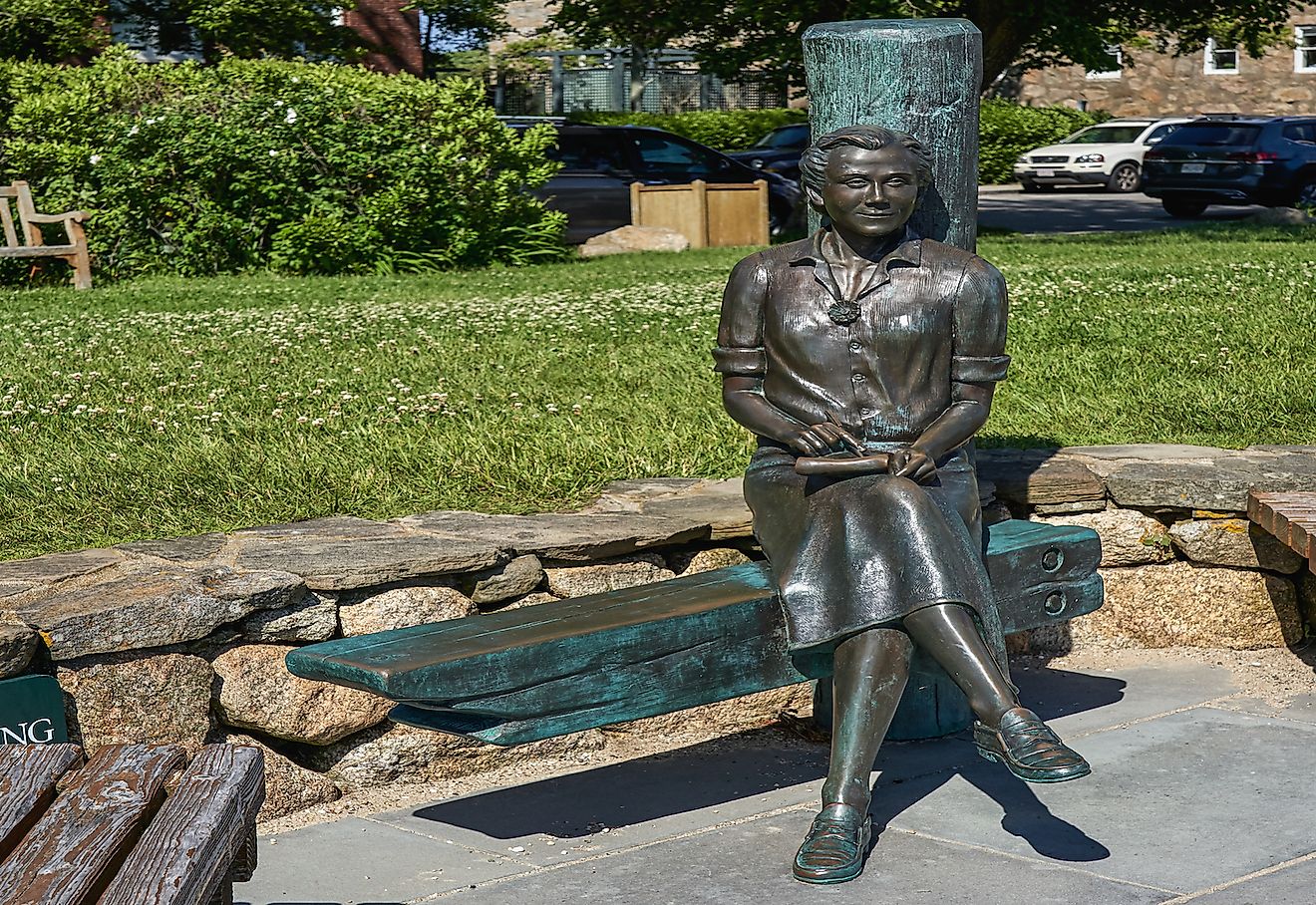 The statue of Rachel Carson author of Silent Spring sits at Waterfront Park.