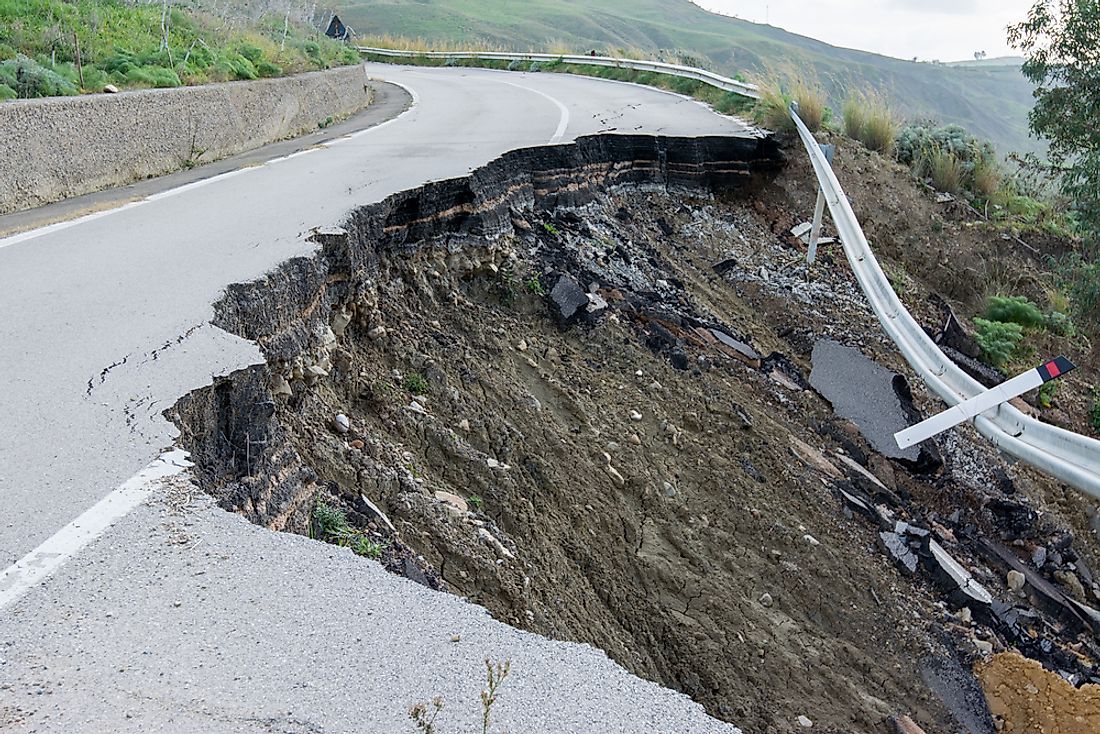 Landslides can destroy important roads, as seen here in Sicily. 
